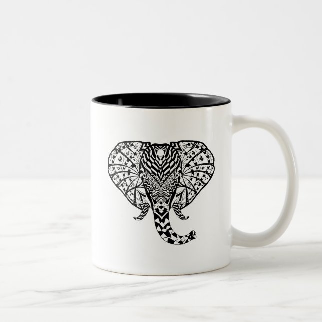 Ethnischer Muster-Elefant Zweifarbige Tasse (Rechts)