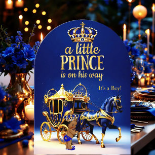 Ethnischer Prinz Baby Shower Blau Goldene Kutsche Einladung