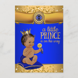 Ethnischer Prinz Königlich Blau Gold Prinz Baby Sh Einladung