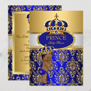 Ethnischer Prinz königsblauer Krone Baby Shower Einladung
