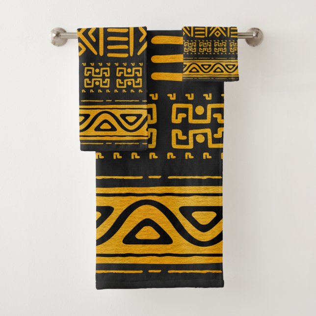 Ethnisches afrikanisches Muster-Gelb und Schwarzes Badhandtuch Set (Insitu)