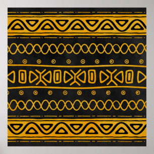 Ethnisches afrikanisches Muster-Gelb und Schwarzes Poster