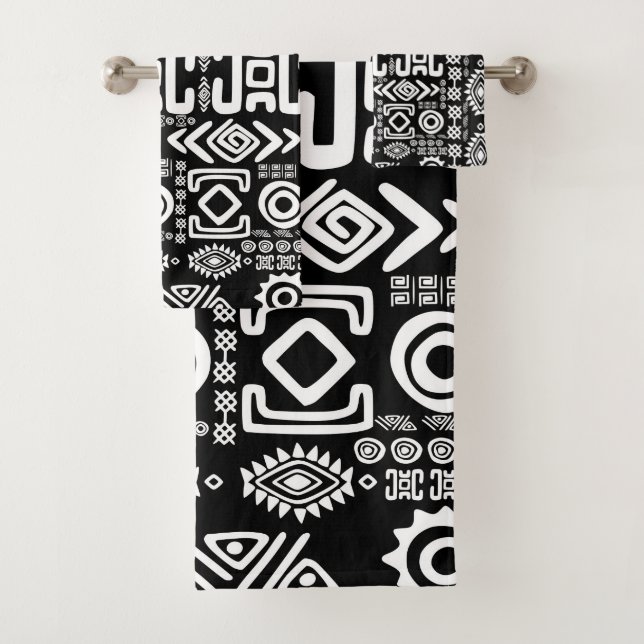 Ethnisches afrikanisches Muster Schwarzweiss-#10 Badhandtuch Set (Insitu)