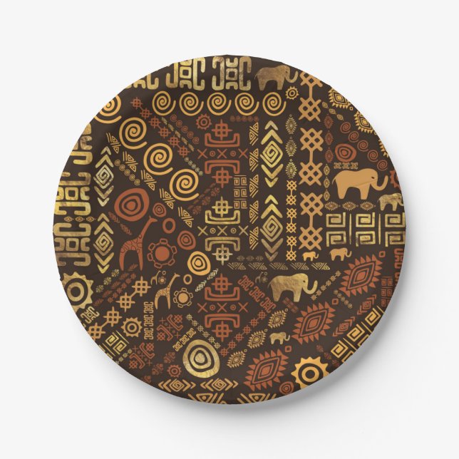 Ethnisches afrikanisches Musterbraun und Golde #12 Pappteller (Vorderseite)