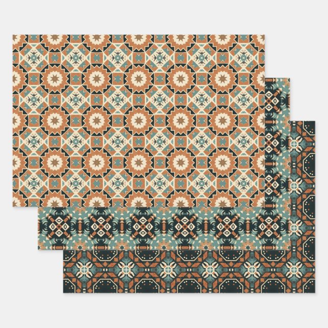 Ethnisches amerikanisches Boho Art Pattern Set 2 Geschenkpapier Set (Set)