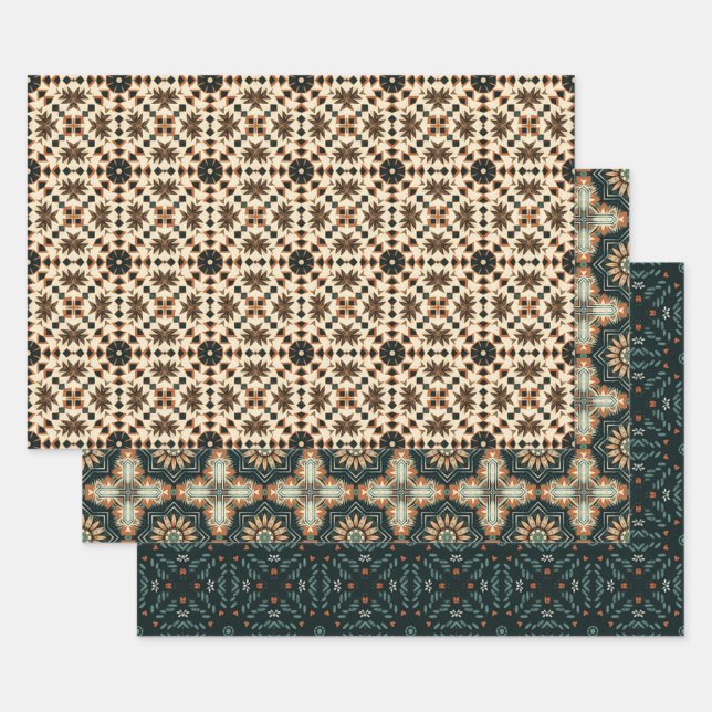 Ethnisches amerikanisches Boho Art Pattern Set 4 Geschenkpapier Set (Set)