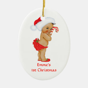 Ethnisches Baby Mädchen erstes Weihnachten Roter W Keramik Ornament
