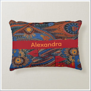 Ethnisches Boho Farbpattern Rot Blau & Gold Dekokissen