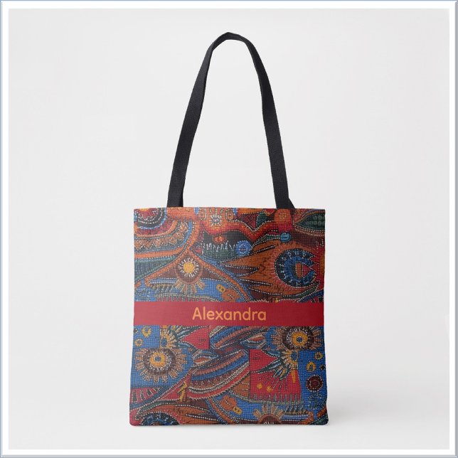 Ethnisches Boho Farbpattern Rot Blau & Gold Tasche (Von Creator hochgeladen)