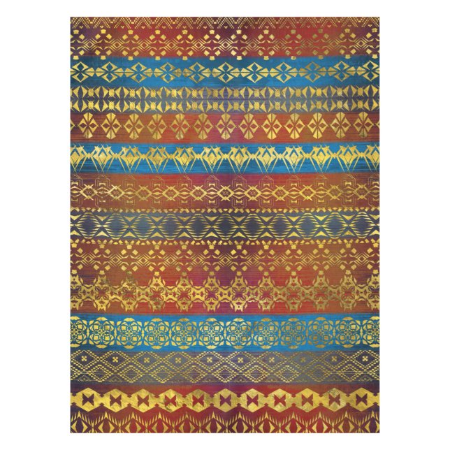 Ethnisches Boho goldenes Muster auf gemalter Tischdecke (Vorderseite)