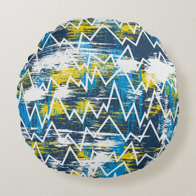 Ethnisches boho nahtloses Muster. Zigzag-Muster. S Rundes Kissen (Vorderseite)