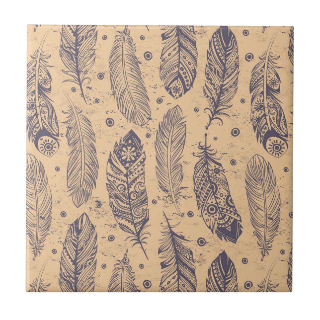 Ethnisches Feder-Kontur-Muster Fliese (Vorderseite)