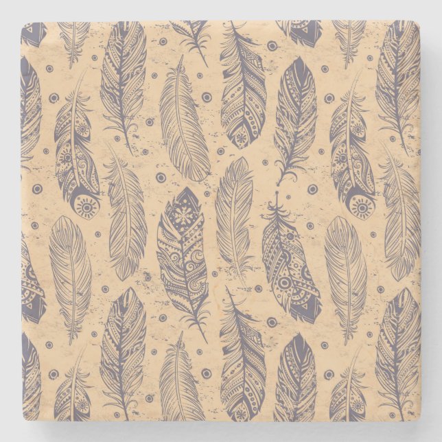 Ethnisches Feder-Kontur-Muster Steinuntersetzer (Vorderseite)