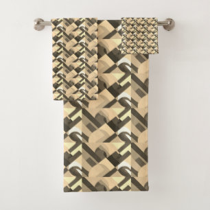 Ethnisches geometrisches Motiv Tan Kohle Schwarz Badhandtuch Set