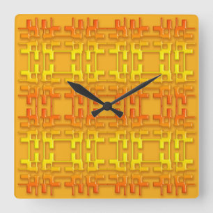 Ethnisches geometrisches orange Muster Quadratische Wanduhr