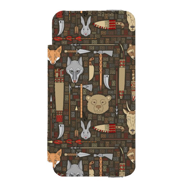 Ethnisches Jagd-Muster Incipio iPhone Geldbeutel-Hülle (Folio Vorderseite)