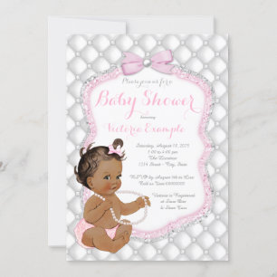 Ethnisches Mädchen Rosa Perlen-Baby-Party Einladung
