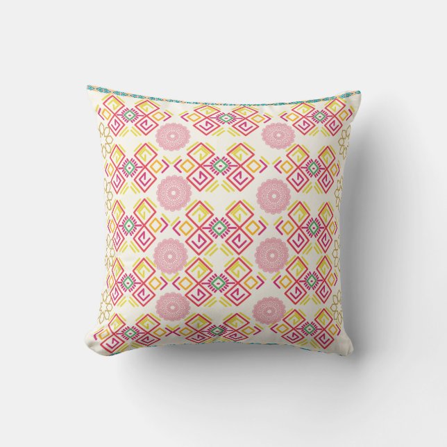 Ethnisches Mandala und geometrisches Muster Pink & Kissen (Vorderseite)