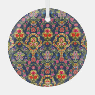 Ethnisches Mughal-Blumenmuster: Blaues nahtloses M Ornament Aus Glas