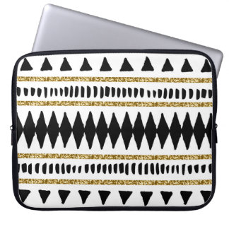 Ethnisches Muster des Black Gold Glitzer Laptopschutzhülle