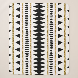 Ethnisches Muster des Black Gold Glitzer Sherpadecke