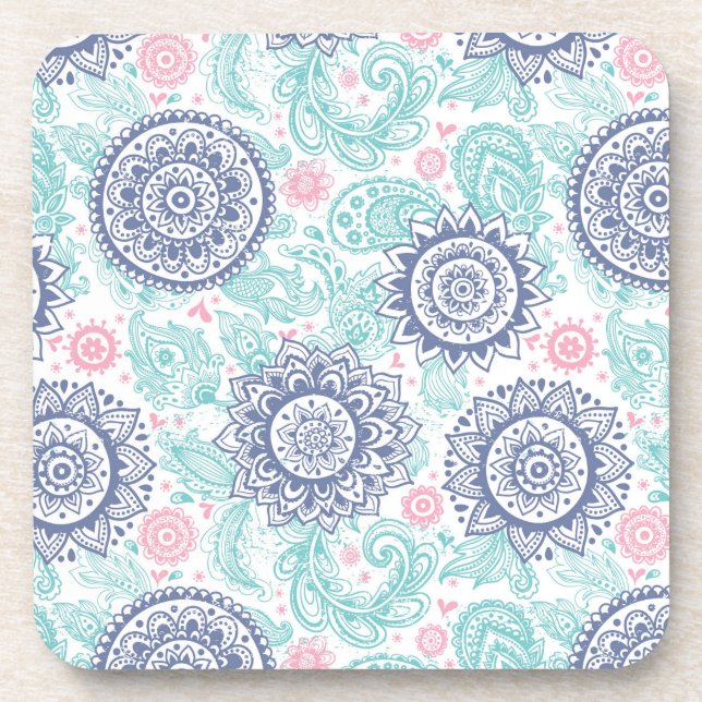 Ethnisches Paisley-Muster Getränkeuntersetzer (Vorderseite)