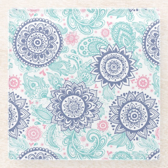 Ethnisches Paisley-Muster Glasuntersetzer (Vorderseite)