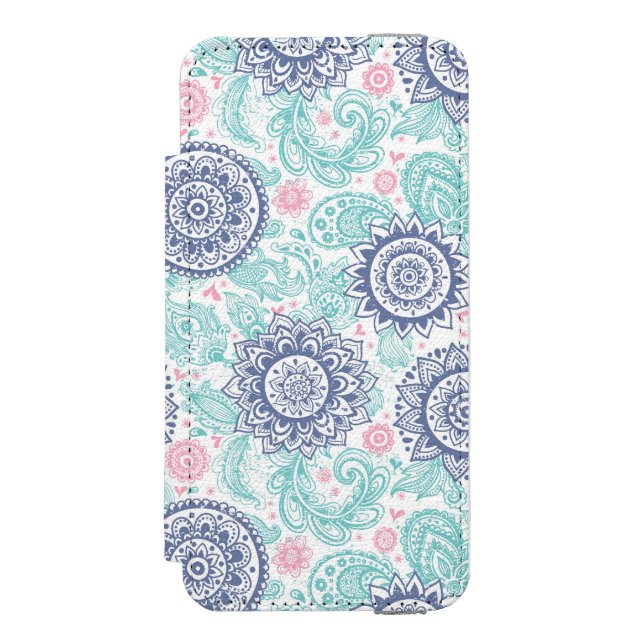 Ethnisches Paisley-Muster Incipio iPhone Geldbeutel-Hülle (Folio Vorderseite)