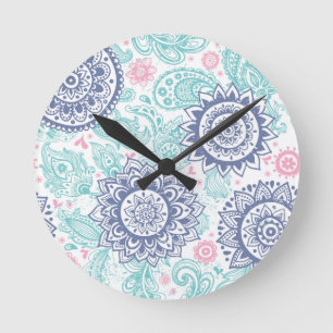 Ethnisches Paisley-Muster Runde Wanduhr