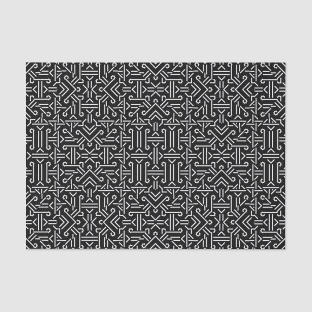 Ethnisches scharfes Schwarzweiss-geometrisches Seidenpapier (Vorderseite)