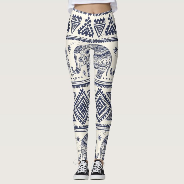 Ethnisches Stammbaum-Azteken-Elefantenmuster Leggings (Vorderseite)