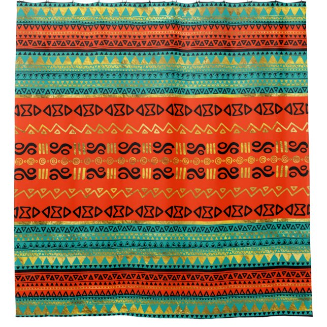 Ethnisches Stammes- Muster-Gold orange und Duschvorhang (Vorderseite)
