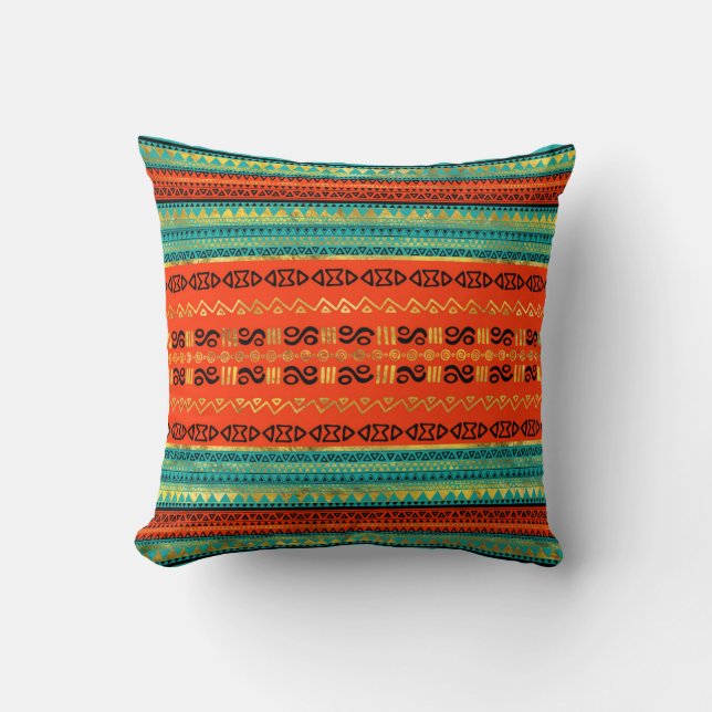 Ethnisches Stammes- Muster-Gold orange und Kissen (Vorderseite)
