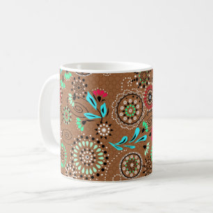 Ethnisches Volksabstraktes Blumenmuster Retro Brau Kaffeetasse