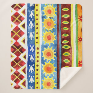 Ethnisches Wasserfarbmuster mit Handfarbe Sherpadecke