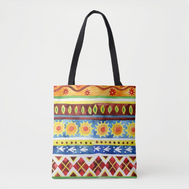 Ethnisches Wasserfarbmuster mit Handfarbe Tasche (Vorderseite)