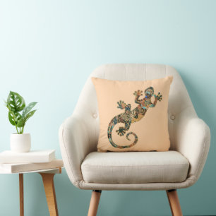 Ethno Gecko mit Spiralen und Punkten 4 Kissen