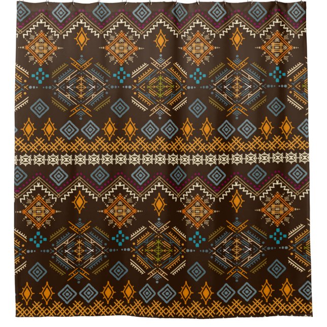 Ethno-nahtloses Muster. Ethnischer Boho-Ornament.  Duschvorhang (Vorderseite)