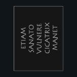 Etiam sanato vulnere cicatrix manet postkarte<br><div class="desc">Etiam sanato vulnere cicatrix manet. Obwohl die Wunde geheilt ist,  bleibt eine Narbe. Ein lateinisches Zitat von Weisheit und Philosophie,  das heute noch gültig und wahr ist.</div>