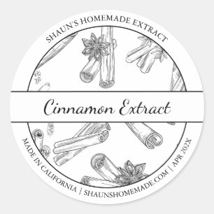 Etikett "Black & White Sketch Cinnamon Extract" Runder Aufkleber