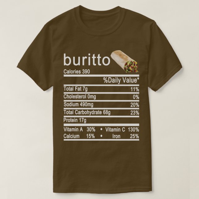 Etikett "buritto Nutrition Facts" T-Shirt (Design vorne)