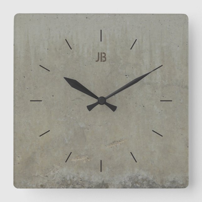 ETIKETT CONCRETE SMOOTH | Industrieeinrichtung Quadratische Wanduhr (Vorderseite)