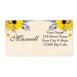 Etikett der personalisierten gelben floralen Versa