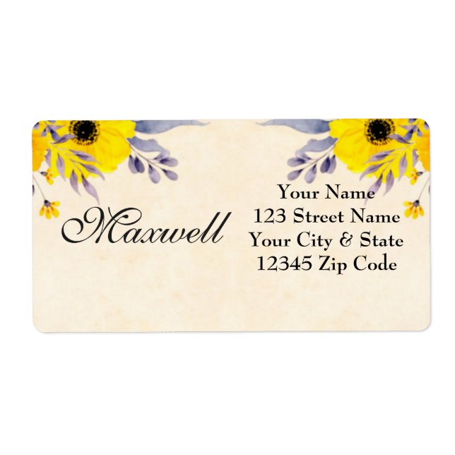 Etikett der personalisierten gelben floralen Versa (Vorne)