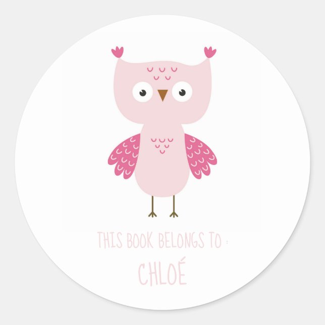 ETIKETT DES BUCHS : NIEDLICH PINK BABY OWL RUNDER AUFKLEBER (Vorderseite)