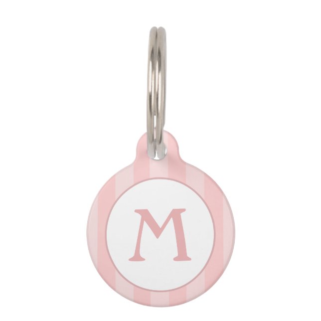 Etikett des Pets - Rosa Streifen mit Monogramm Haustiermarke (Vorderseite)