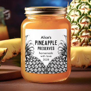 Etikett für Ananas-Konserven in Schwarzweiß Quadratischer Aufkleber