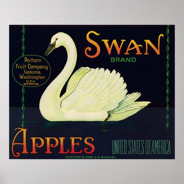 Etikett für Äpfel der Marke Swan Poster (Vorne)