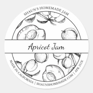 Etikett für Apricot-Marmelade, schwarz und weiß Runder Aufkleber