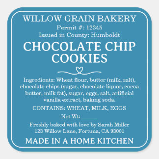 Etikett für Blue California Chocolate Chip Cookies Quadratischer Aufkleber